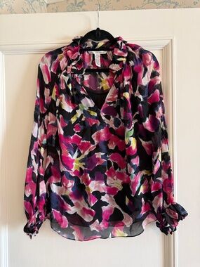 Diane Von Furstenberg Sheer Blouse - Pink, Black, Yellow